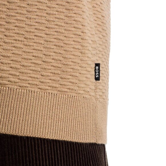 Hugo Boss Men's Long Sleeve BOSS Diluigi Textured Knit Polo Sweater Open Beige - Picture 4 of 7